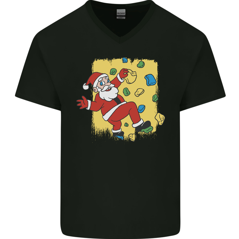 Rock Climbing Santa Funny Christmas Climber Mens V-Neck Cotton T-Shirt Black