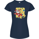 Rock Climbing Santa Funny Christmas Climber Womens Petite Cut T-Shirt Navy Blue