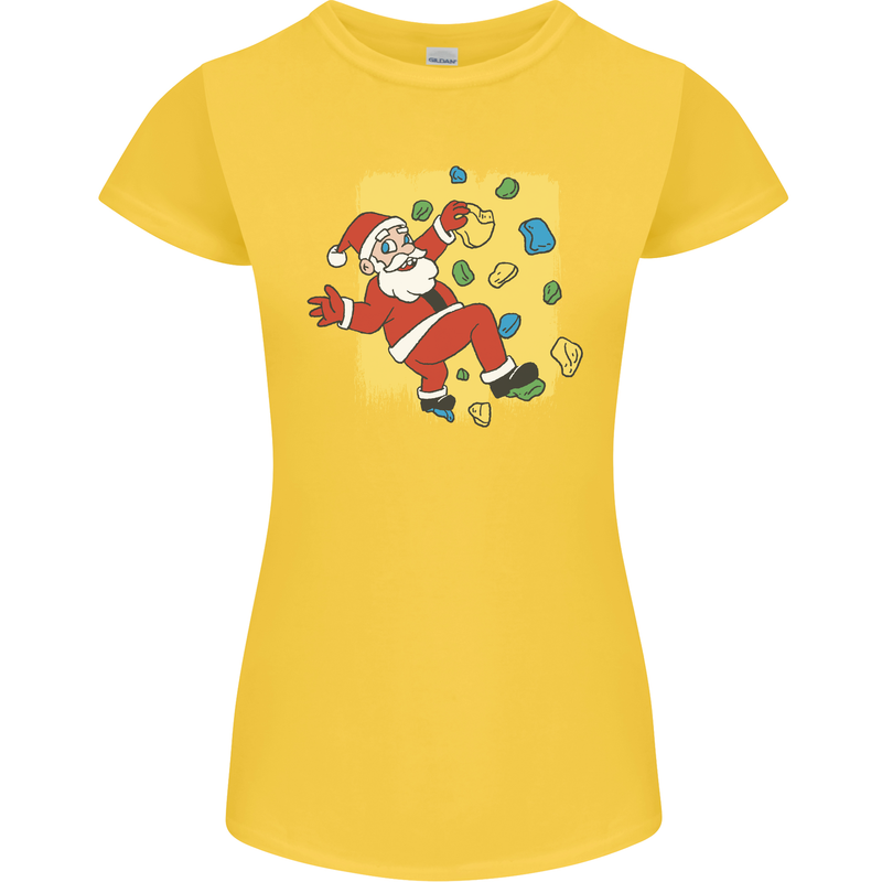 Rock Climbing Santa Funny Christmas Climber Womens Petite Cut T-Shirt Yellow