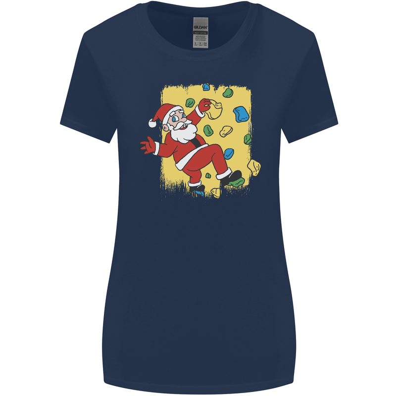 Rock Climbing Santa Funny Christmas Climber Womens Wider Cut T-Shirt Navy Blue