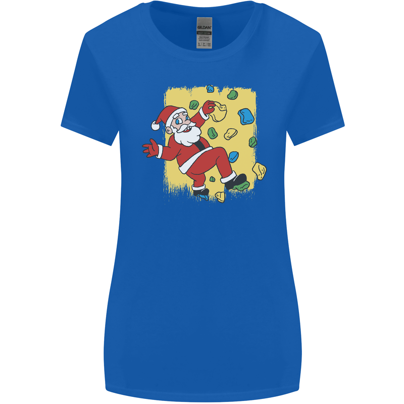 Rock Climbing Santa Funny Christmas Climber Womens Wider Cut T-Shirt Royal Blue