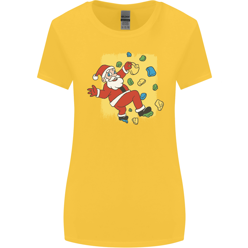 Rock Climbing Santa Funny Christmas Climber Womens Wider Cut T-Shirt Yellow