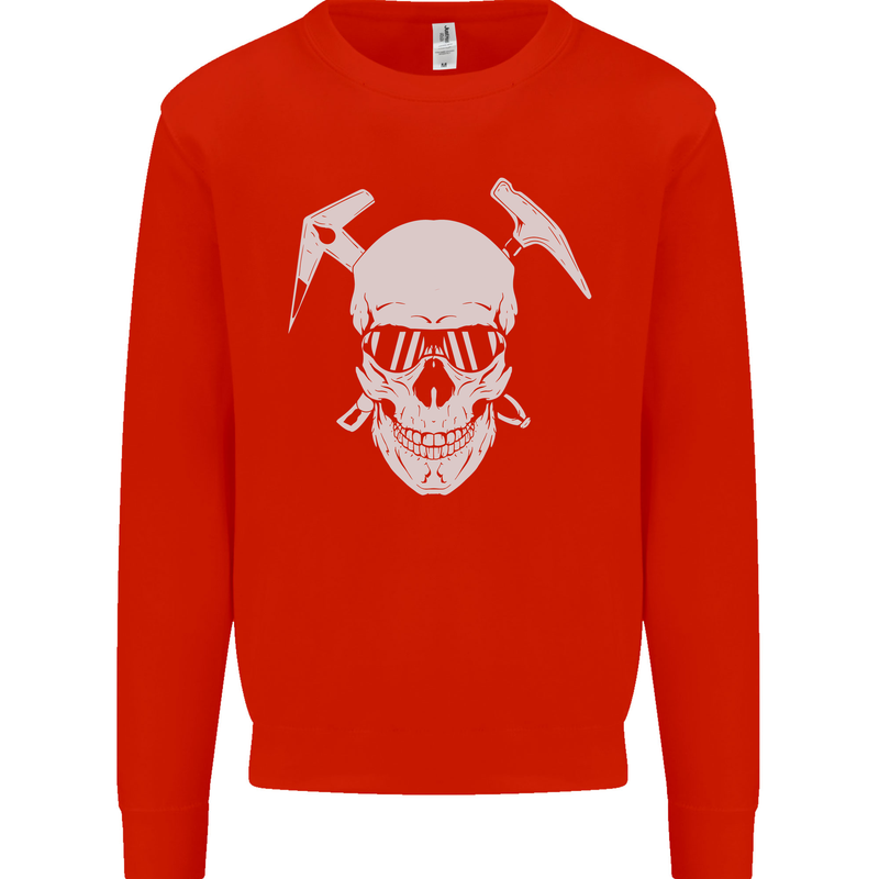 Rock Climbing Skull Mountain Climber Kids Sweatshirt Jumper Bright Red
