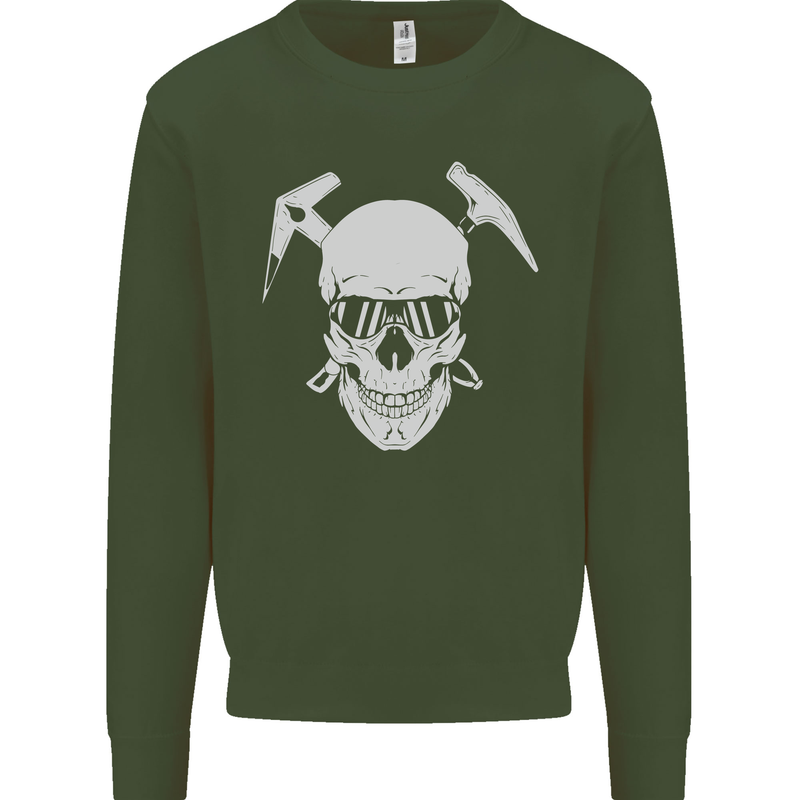 Rock Climbing Skull Mountain Climber Kids Sweatshirt Jumper Forest Green