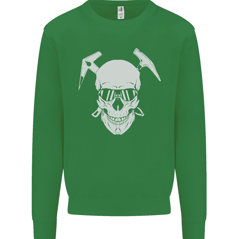 Rock Climbing Skull Mountain Climber Kids Sweatshirt Jumper Irish Green
