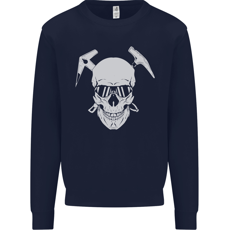 Rock Climbing Skull Mountain Climber Kids Sweatshirt Jumper Navy Blue