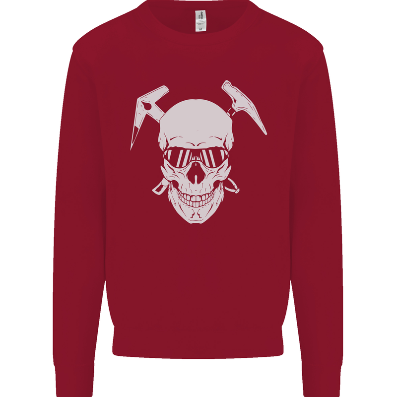 Rock Climbing Skull Mountain Climber Kids Sweatshirt Jumper Red