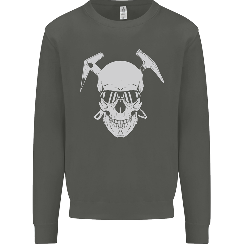 Rock Climbing Skull Mountain Climber Kids Sweatshirt Jumper Storm Grey