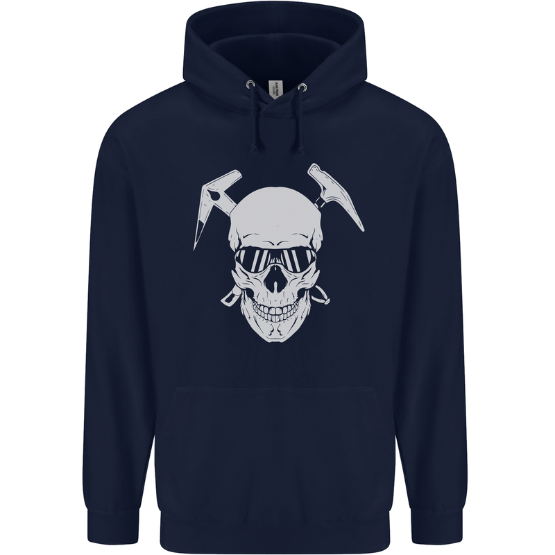 Rock Climbing Skull Mountain Climber Mens 80% Cotton Hoodie Navy Blue