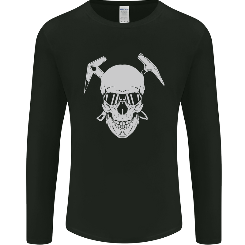 Rock Climbing Skull Mountain Climber Mens Long Sleeve T-Shirt Black