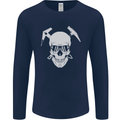 Rock Climbing Skull Mountain Climber Mens Long Sleeve T-Shirt Navy Blue