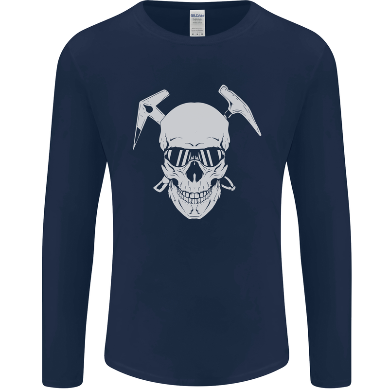 Rock Climbing Skull Mountain Climber Mens Long Sleeve T-Shirt Navy Blue