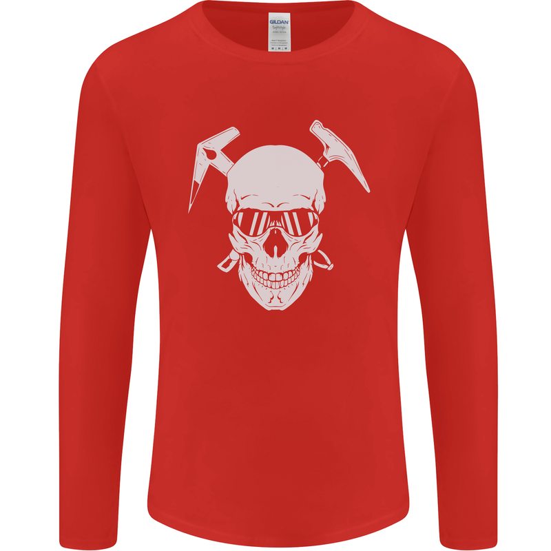 Rock Climbing Skull Mountain Climber Mens Long Sleeve T-Shirt Red