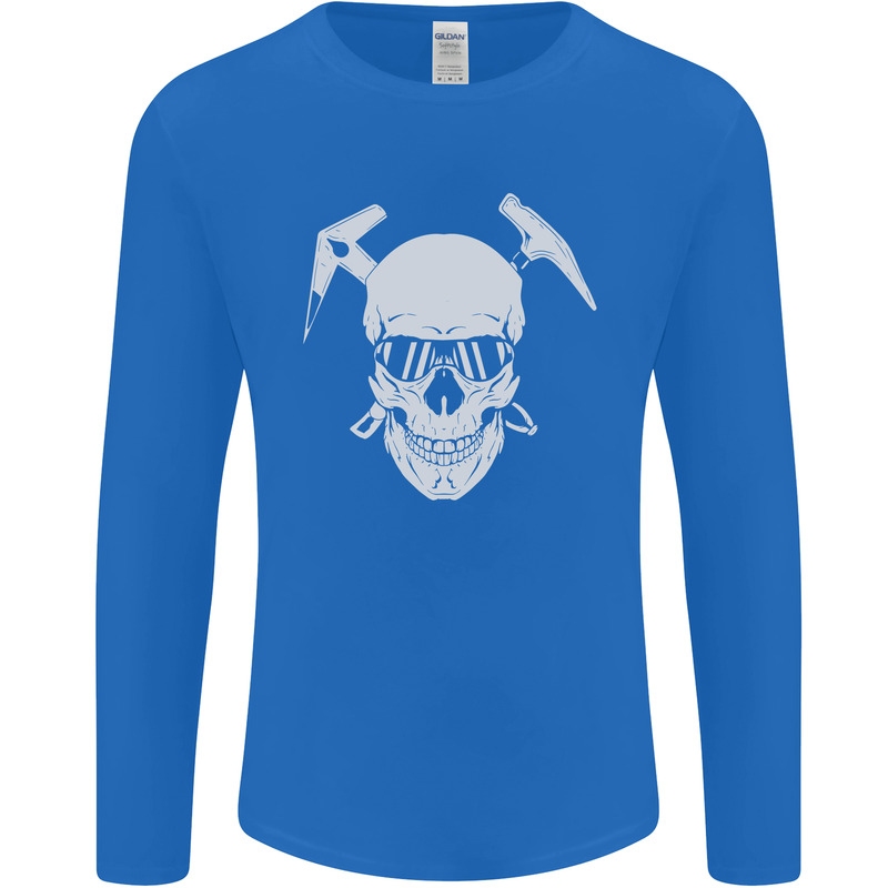 Rock Climbing Skull Mountain Climber Mens Long Sleeve T-Shirt Royal Blue