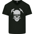 Rock Climbing Skull Mountain Climber Mens V-Neck Cotton T-Shirt Black