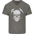 Rock Climbing Skull Mountain Climber Mens V-Neck Cotton T-Shirt Charcoal