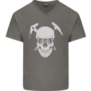 Rock Climbing Skull Mountain Climber Mens V-Neck Cotton T-Shirt Charcoal