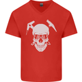 Rock Climbing Skull Mountain Climber Mens V-Neck Cotton T-Shirt Red
