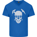 Rock Climbing Skull Mountain Climber Mens V-Neck Cotton T-Shirt Royal Blue