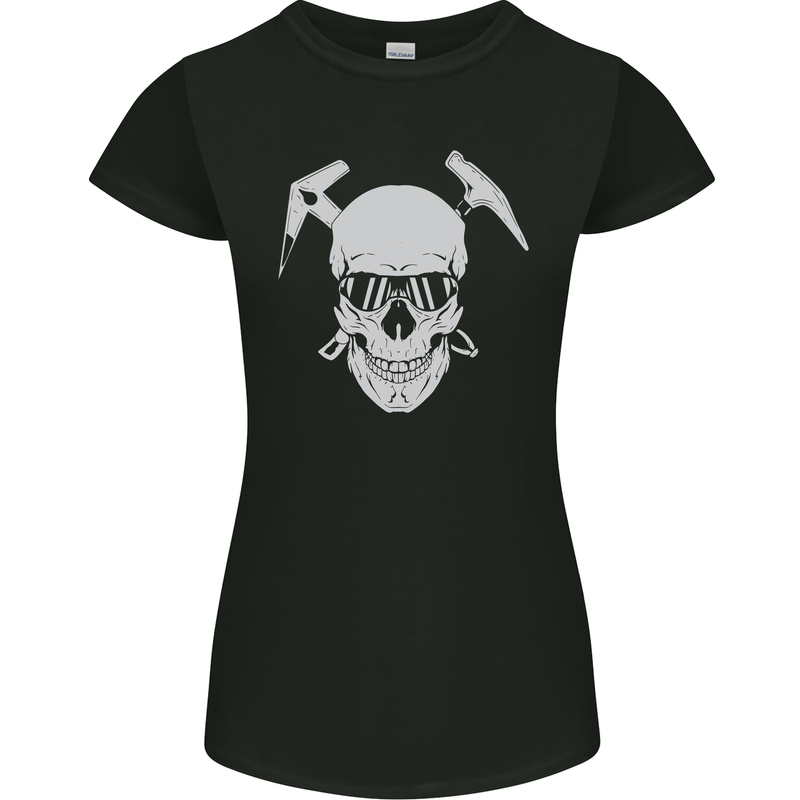 Rock Climbing Skull Mountain Climber Womens Petite Cut T-Shirt Black