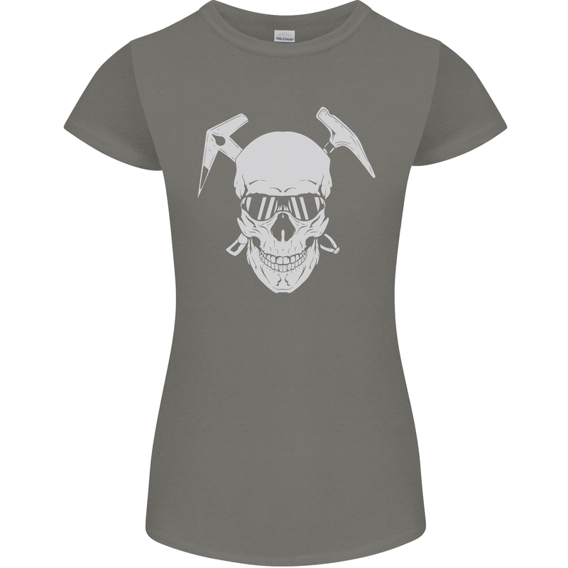 Rock Climbing Skull Mountain Climber Womens Petite Cut T-Shirt Charcoal
