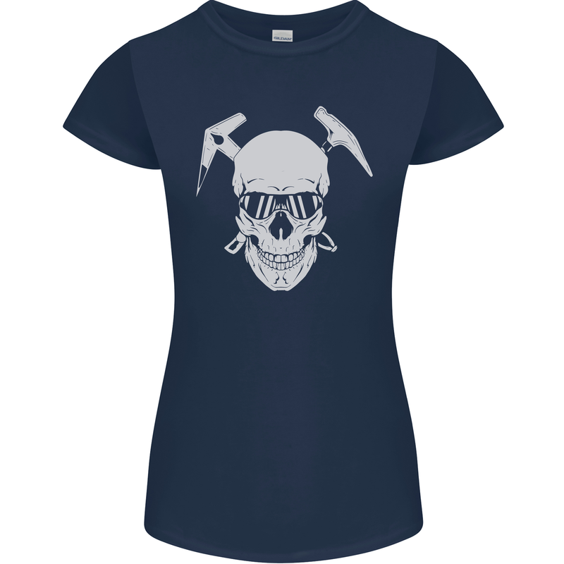 Rock Climbing Skull Mountain Climber Womens Petite Cut T-Shirt Navy Blue