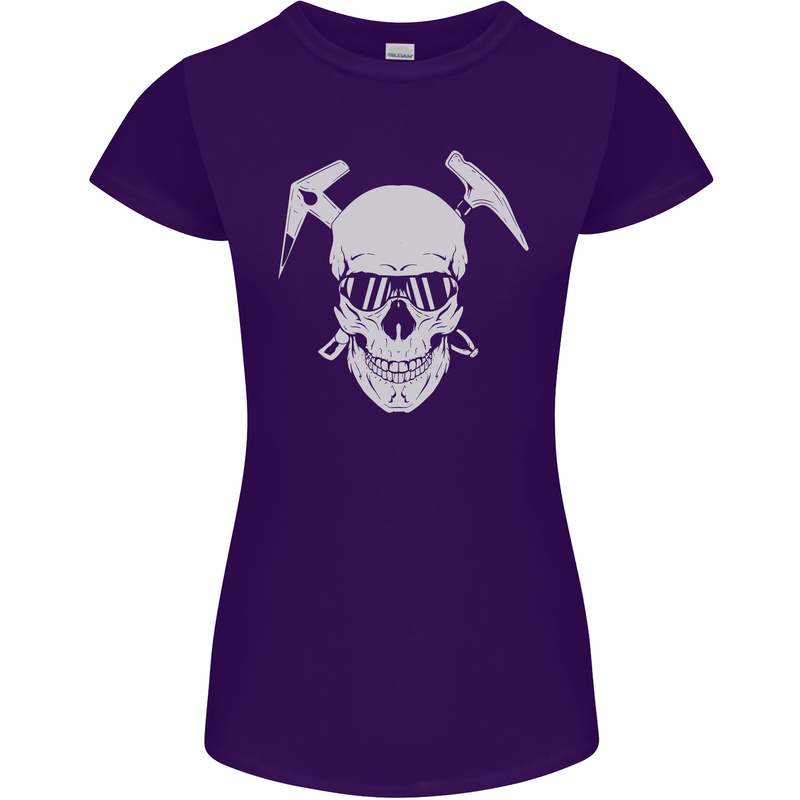 Rock Climbing Skull Mountain Climber Womens Petite Cut T-Shirt Purple