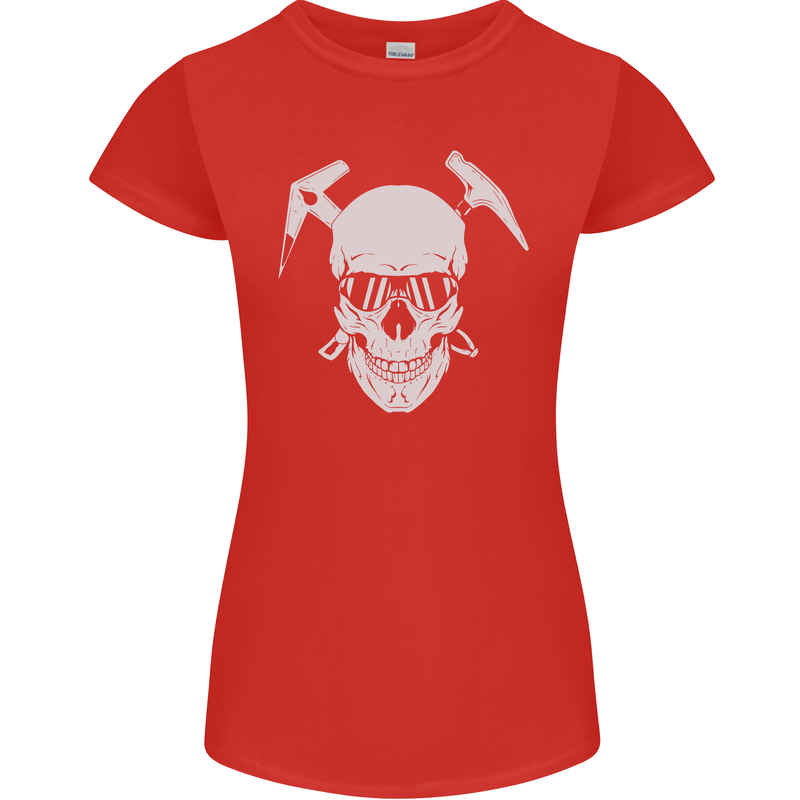 Rock Climbing Skull Mountain Climber Womens Petite Cut T-Shirt Red