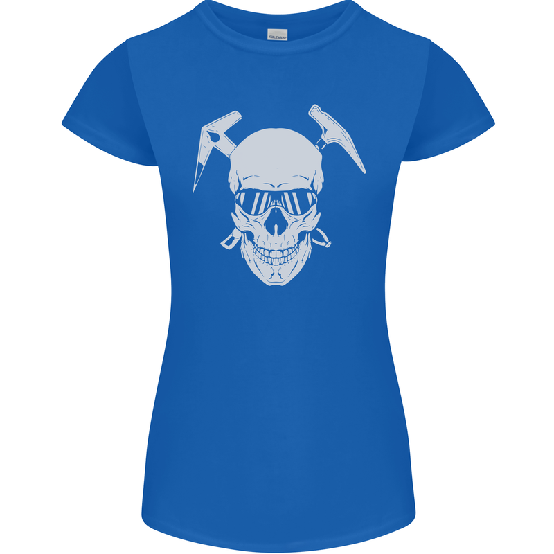 Rock Climbing Skull Mountain Climber Womens Petite Cut T-Shirt Royal Blue