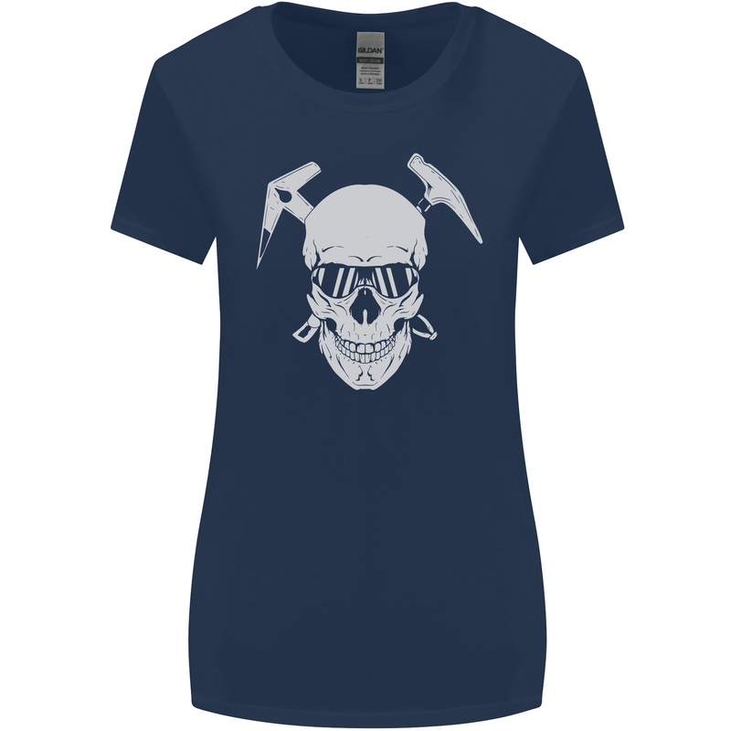 Rock Climbing Skull Mountain Climber Womens Wider Cut T-Shirt Navy Blue
