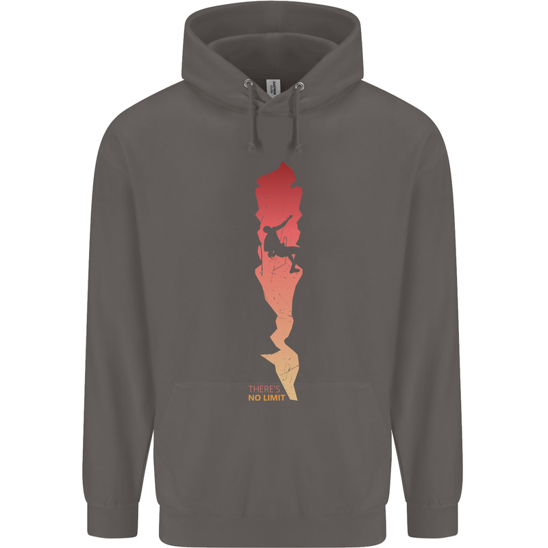 Rock Climbing There's No Limit Climber Mens 80% Cotton Hoodie Charcoal