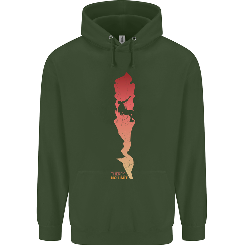 Rock Climbing There's No Limit Climber Mens 80% Cotton Hoodie Forest Green
