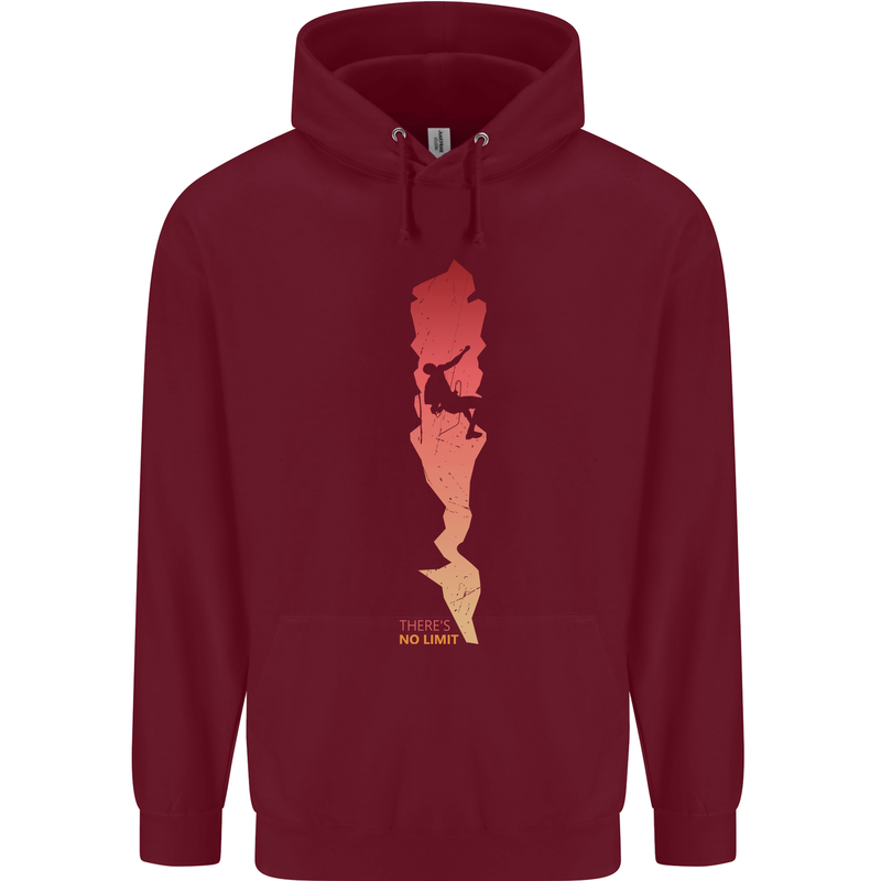 Rock Climbing There's No Limit Climber Mens 80% Cotton Hoodie Maroon