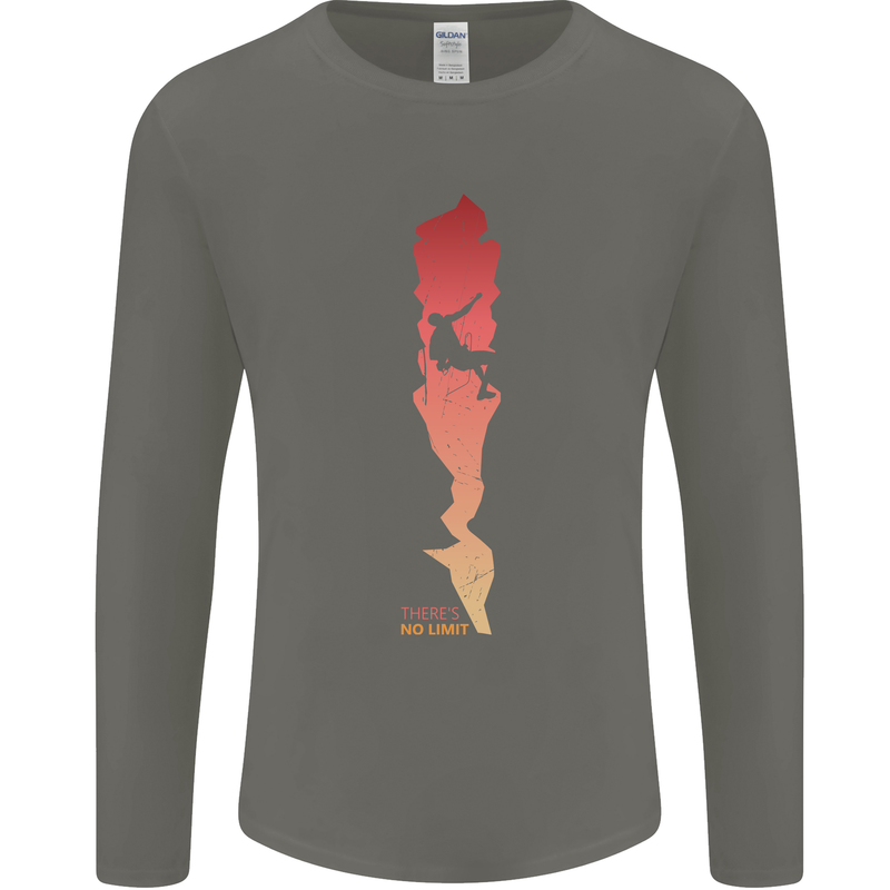Rock Climbing There's No Limit Climber Mens Long Sleeve T-Shirt Charcoal
