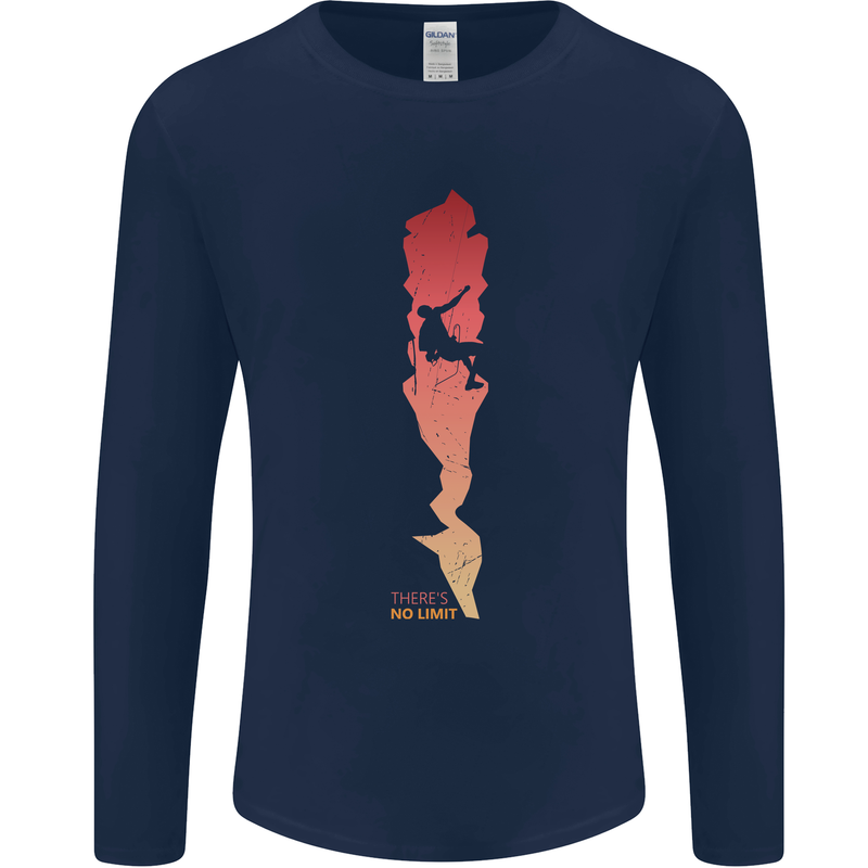 Rock Climbing There's No Limit Climber Mens Long Sleeve T-Shirt Navy Blue