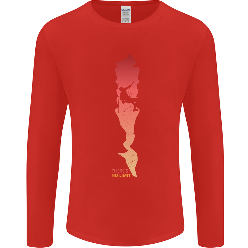Rock Climbing There's No Limit Climber Mens Long Sleeve T-Shirt Red