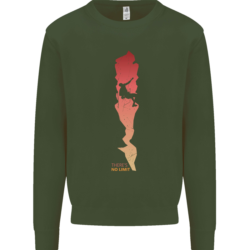 Rock Climbing There's No Limit Climber Mens Sweatshirt Jumper Forest Green