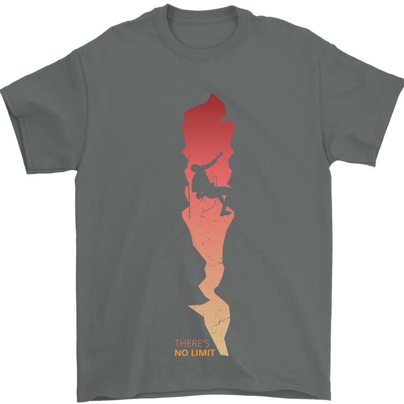 Rock Climbing There's No Limit Climber Mens T-Shirt Cotton Gildan Charcoal