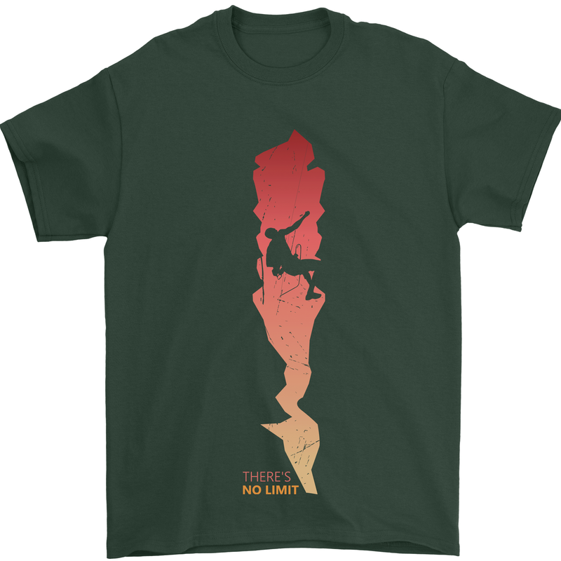 Rock Climbing There's No Limit Climber Mens T-Shirt Cotton Gildan Forest Green