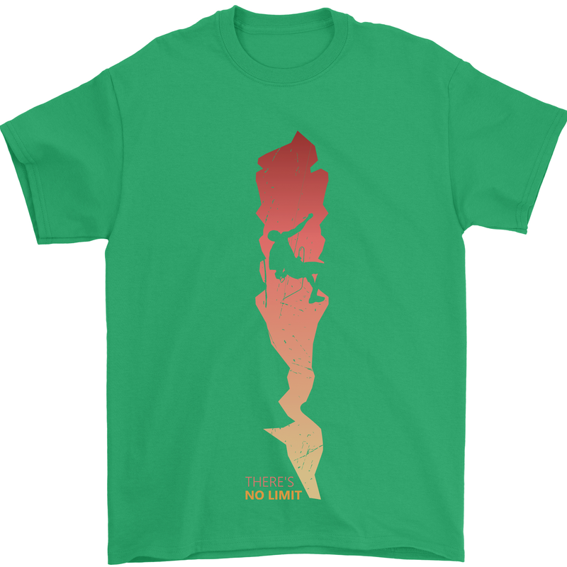 Rock Climbing There's No Limit Climber Mens T-Shirt Cotton Gildan Irish Green