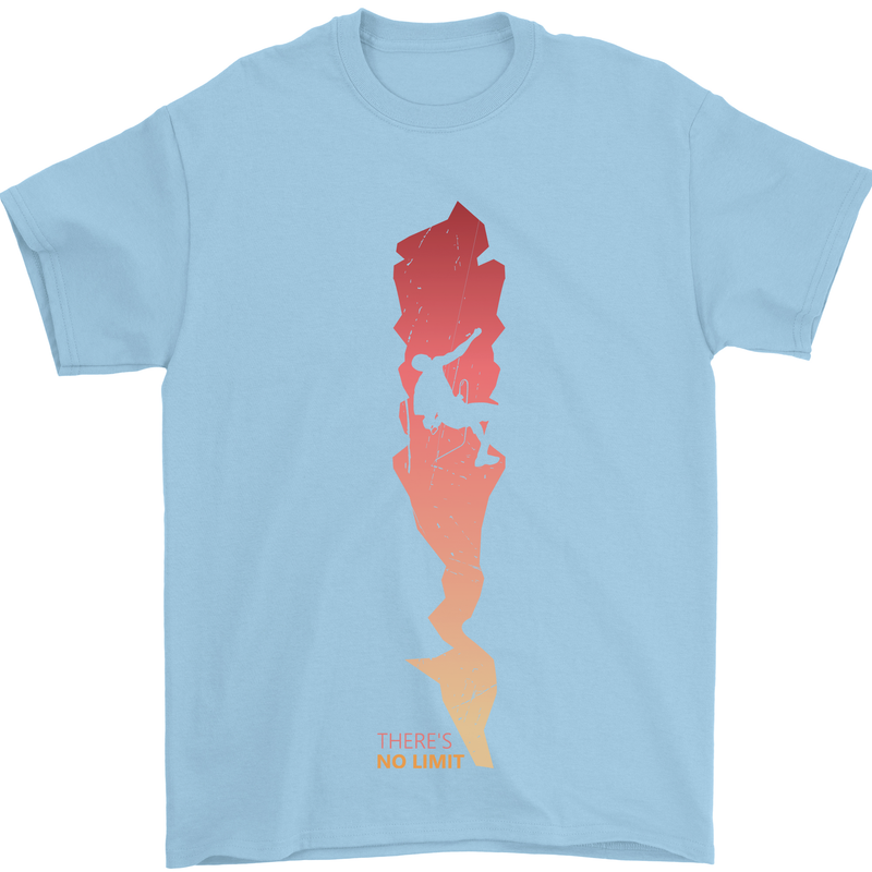 Rock Climbing There's No Limit Climber Mens T-Shirt Cotton Gildan Light Blue
