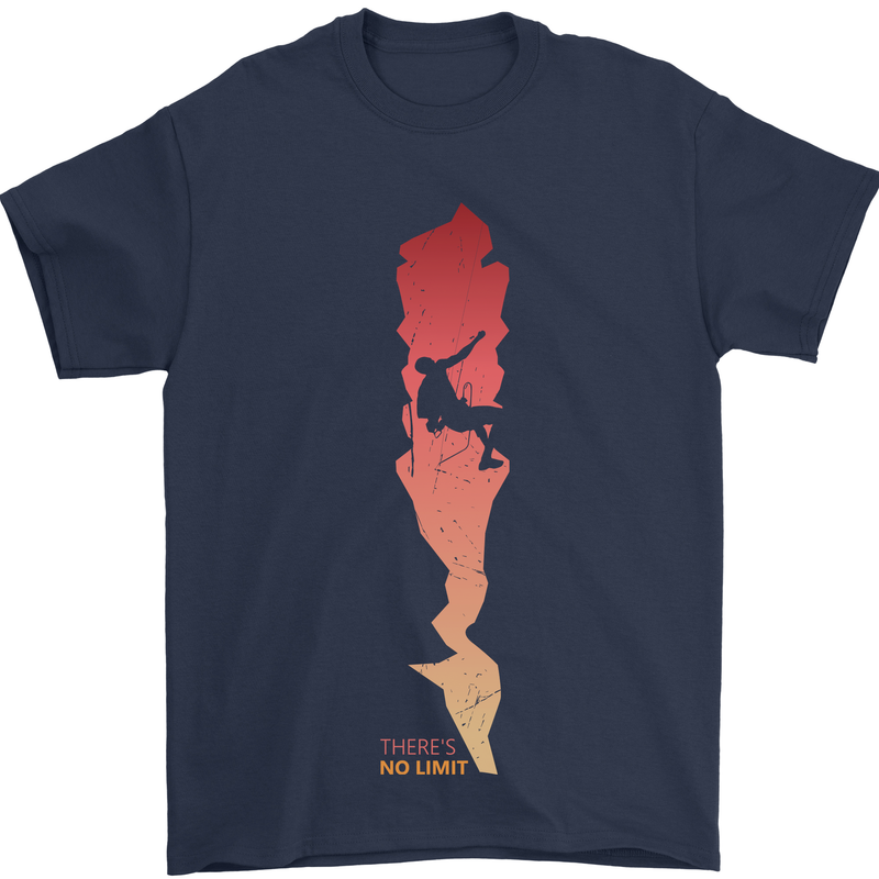 Rock Climbing There's No Limit Climber Mens T-Shirt Cotton Gildan Navy Blue