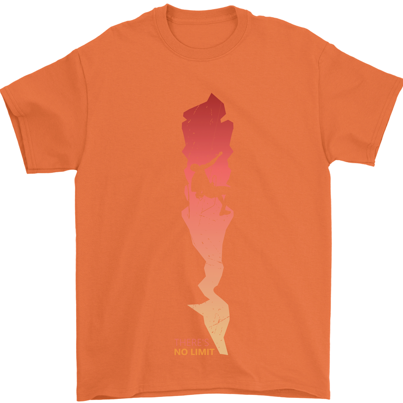Rock Climbing There's No Limit Climber Mens T-Shirt Cotton Gildan Orange