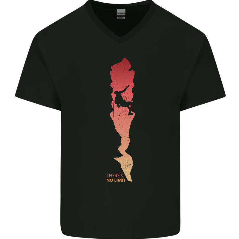 Rock Climbing There's No Limit Climber Mens V-Neck Cotton T-Shirt Black