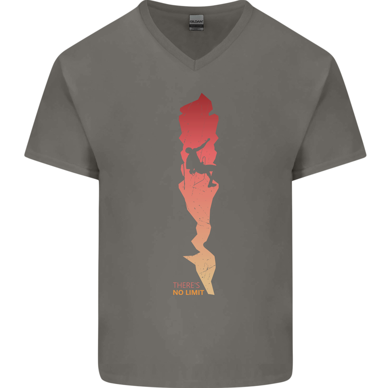 Rock Climbing There's No Limit Climber Mens V-Neck Cotton T-Shirt Charcoal