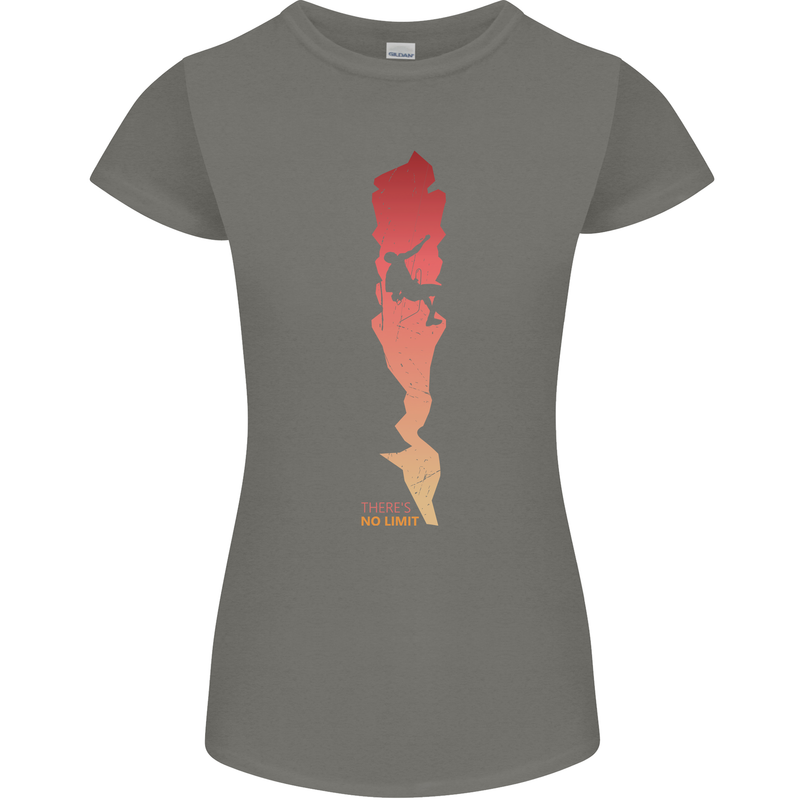Rock Climbing There's No Limit Climber Womens Petite Cut T-Shirt Charcoal