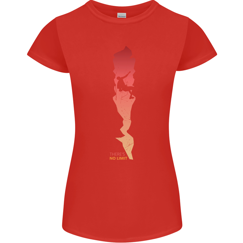 Rock Climbing There's No Limit Climber Womens Petite Cut T-Shirt Red