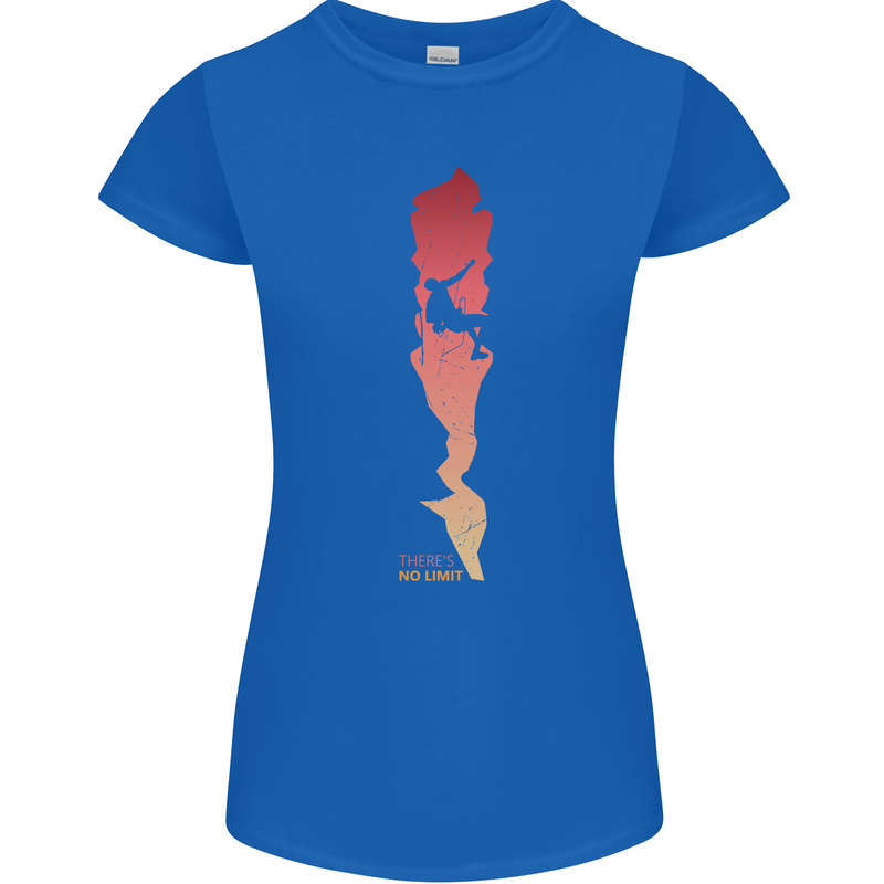 Rock Climbing There's No Limit Climber Womens Petite Cut T-Shirt Royal Blue