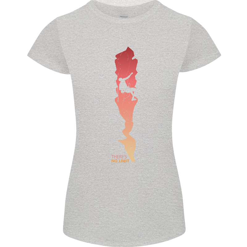 Rock Climbing There's No Limit Climber Womens Petite Cut T-Shirt Sports Grey
