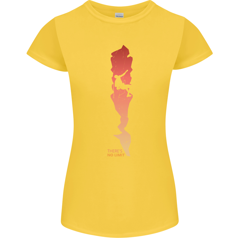 Rock Climbing There's No Limit Climber Womens Petite Cut T-Shirt Yellow